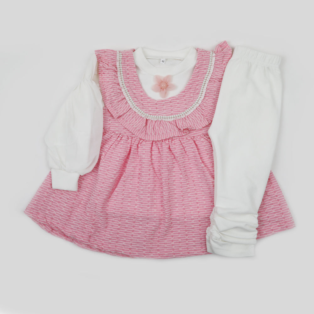 Girls Full Sleeves 3pcs Suit - Pink, Girls Suits, Chase Value, Chase Value