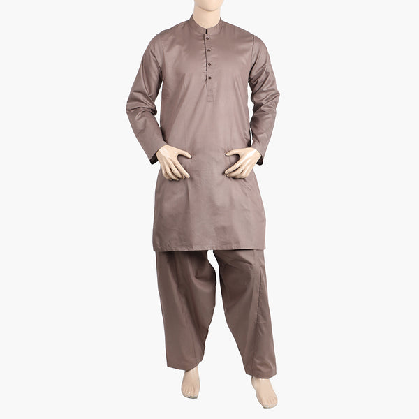 Men's Plain Kurta Shalwar Suit - Brown