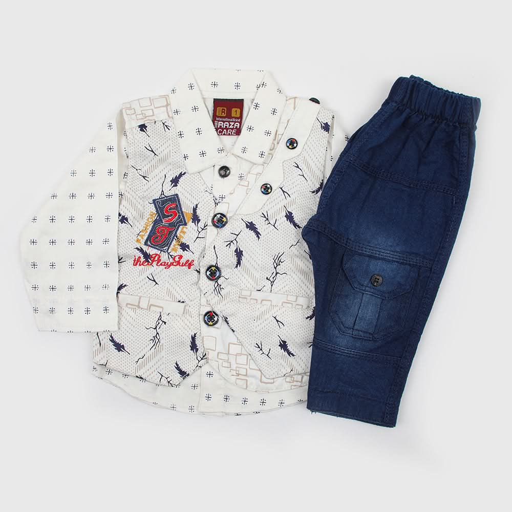Newborn Boys Full Sleeves Suit - Off White, Newborn Boys Sets & Suits, Chase Value, Chase Value