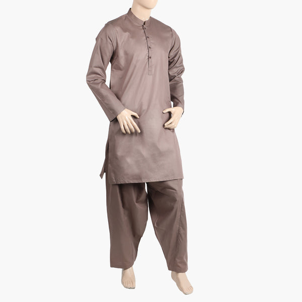 Men's Plain Kurta Shalwar Suit - Brown