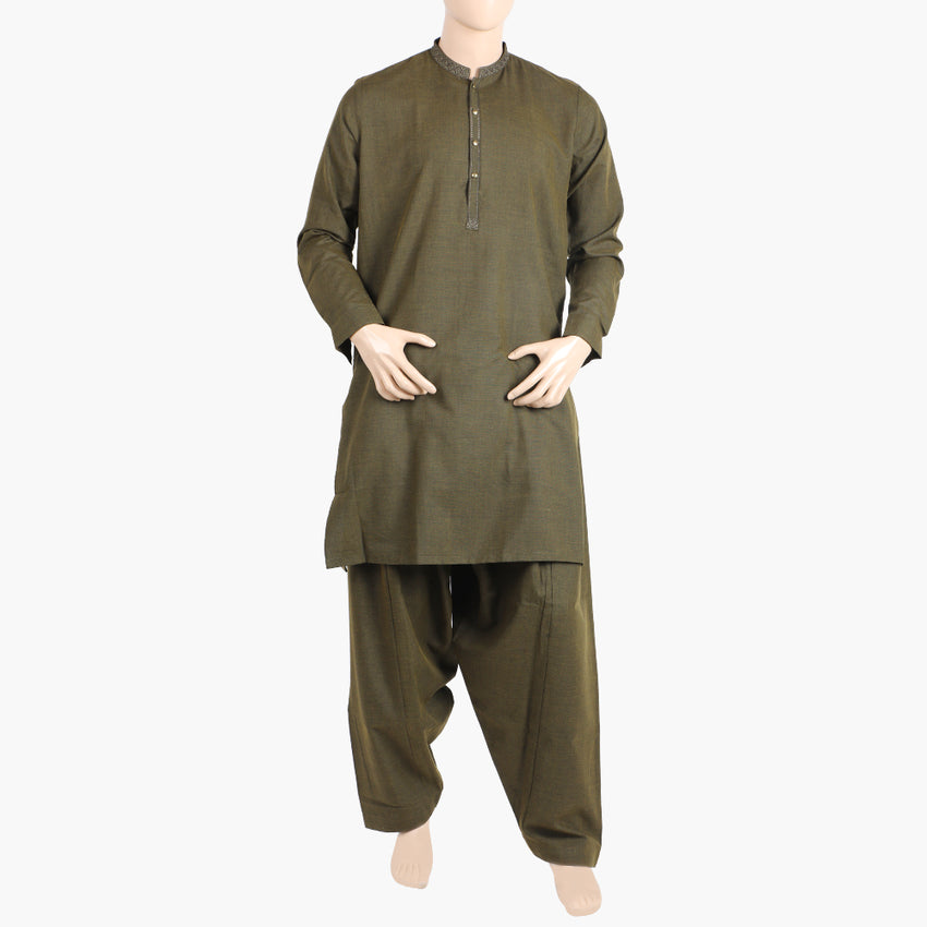 Eminent Men's Embroidered Kurta Shalwar Suit - Olive Green, Men's Shalwar Kameez, Eminent, Chase Value