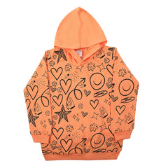 Girls Full Sleeves Hoodie T-Shirt - Peach