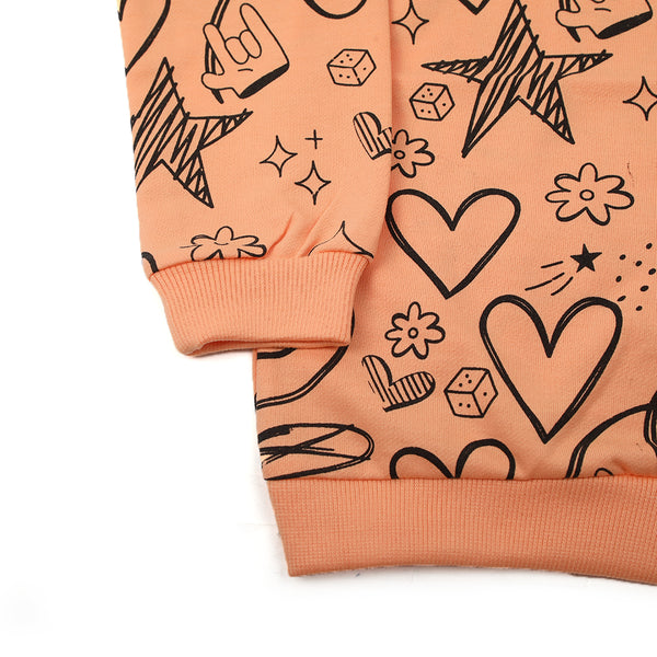 Girls Full Sleeves Hoodie T-Shirt - Peach