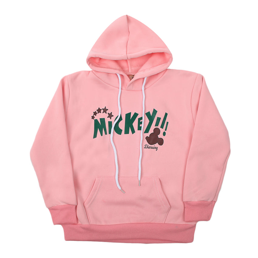 Girls Full Sleeves Hoodie T-Shirt - Baby Pink