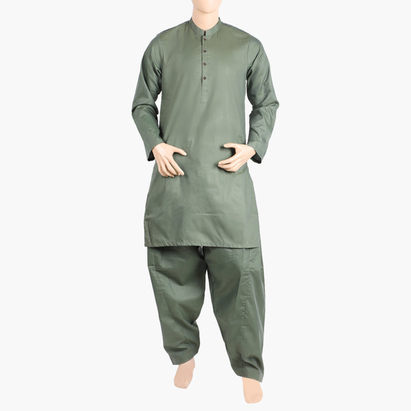 Men's Plain Kurta Shalwar Suit - Ash Green