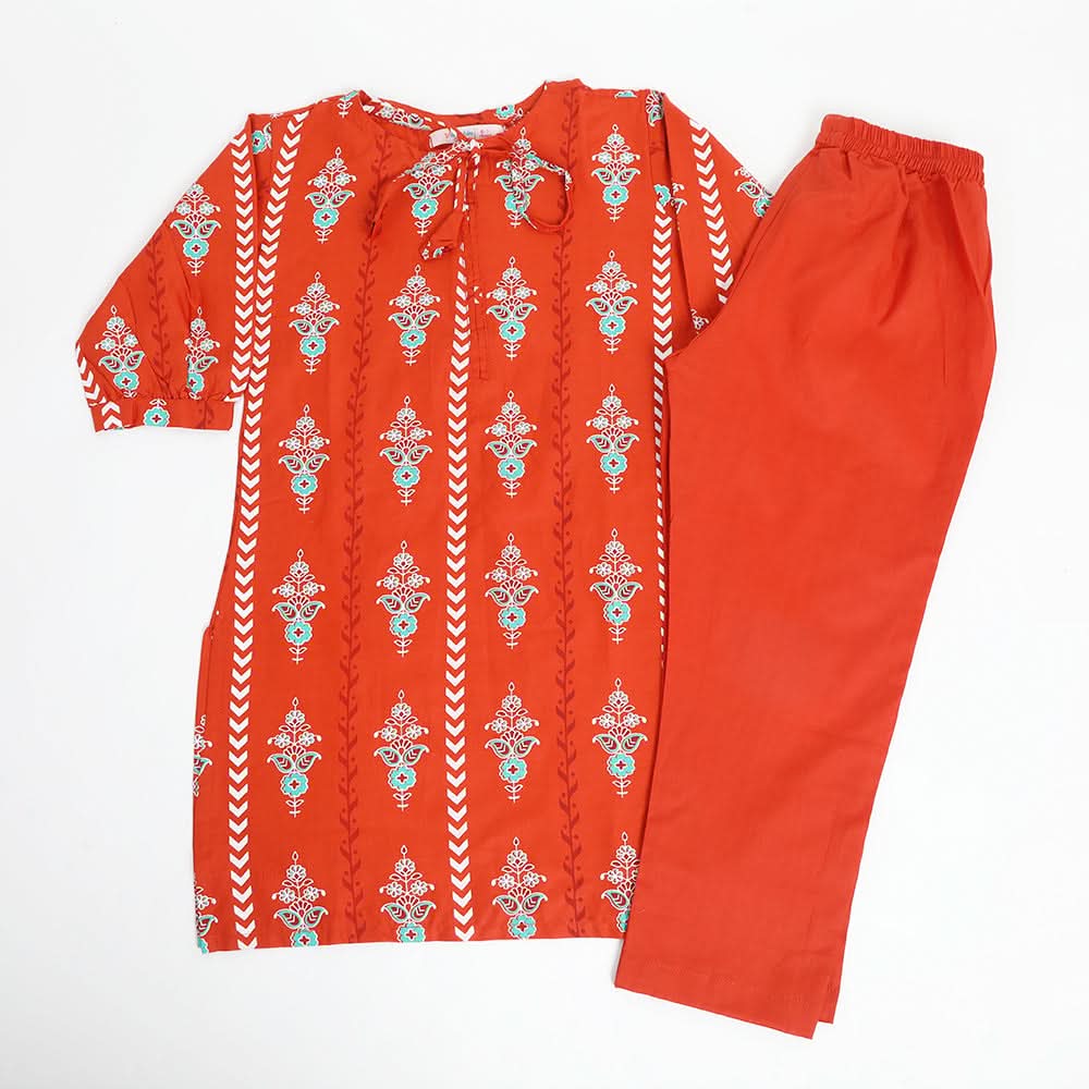 Girls Stitched Shalwar Suit - Rust, Girls Shalwar Kameez, Chase Value, Chase Value