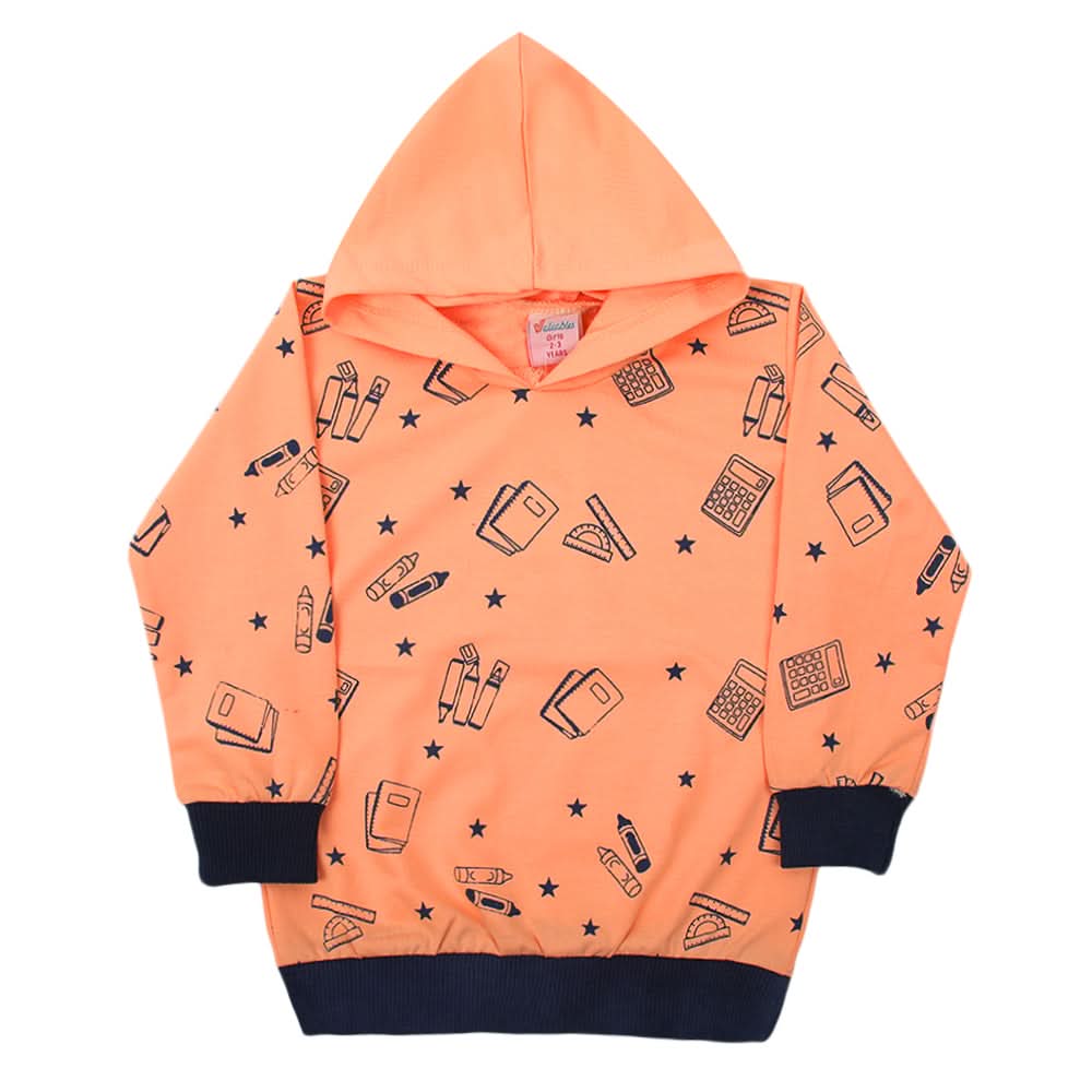Girls Full Sleeves Hoodie T-Shirt - Peach, Girls Hoodies & Sweat Shirts, Chase Value, Chase Value