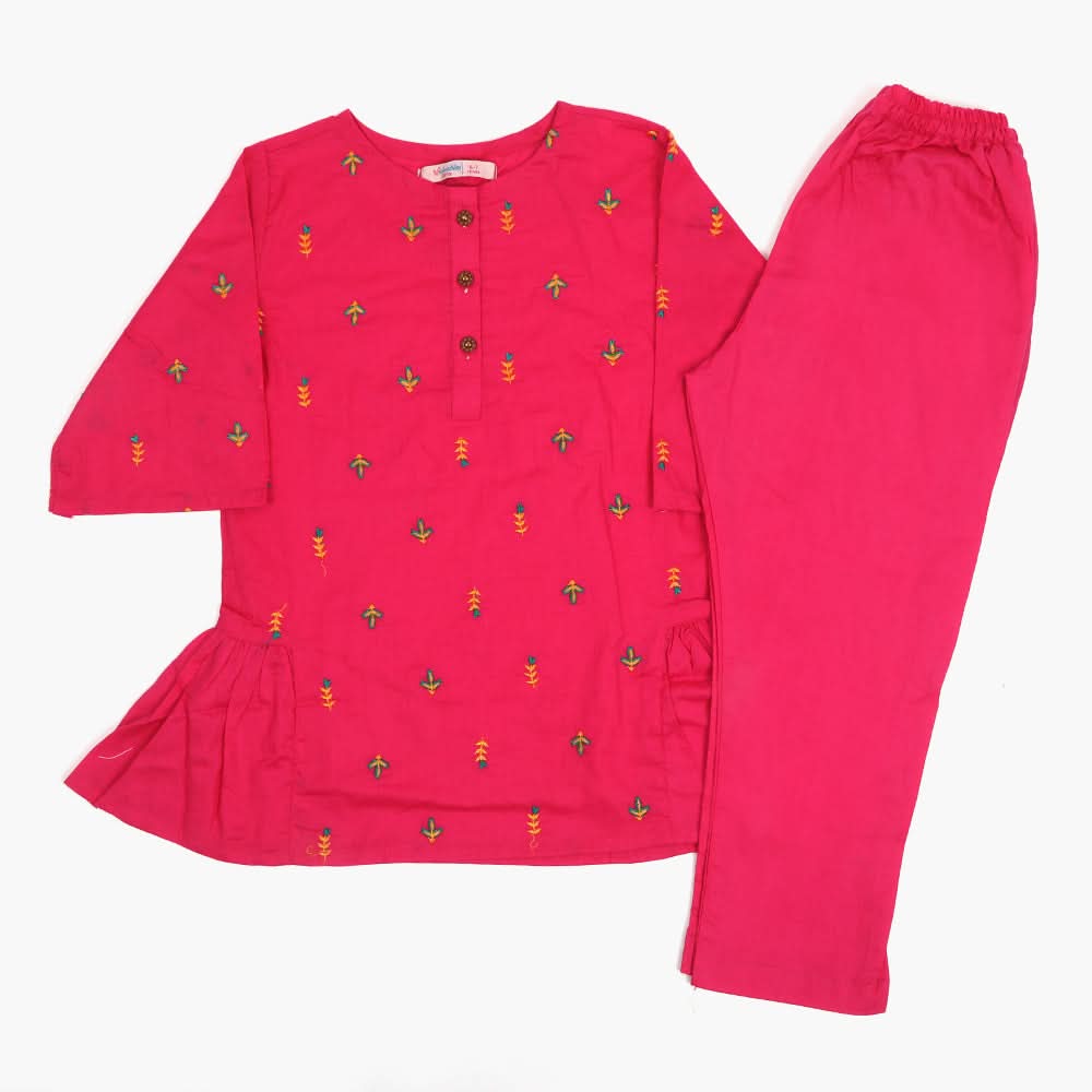 Girls Embroidered Shalwar Suit - Pink, Girls Shalwar Kameez, Chase Value, Chase Value