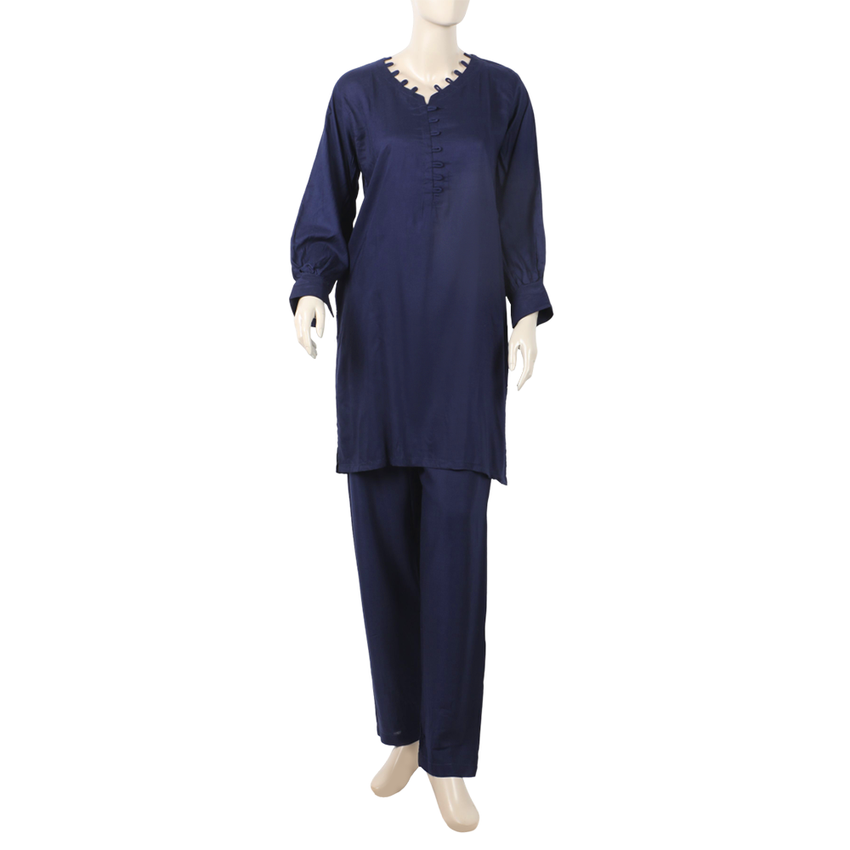 Women's Dyed Solid Co-Ord Set - Navy Blue