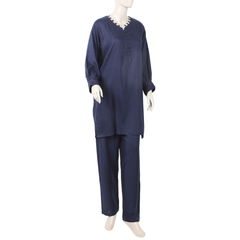 Women's Dyed Solid Co-Ord Set - Navy Blue