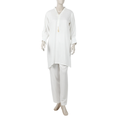 Women's Dyed Solid Co-Ord Set - White