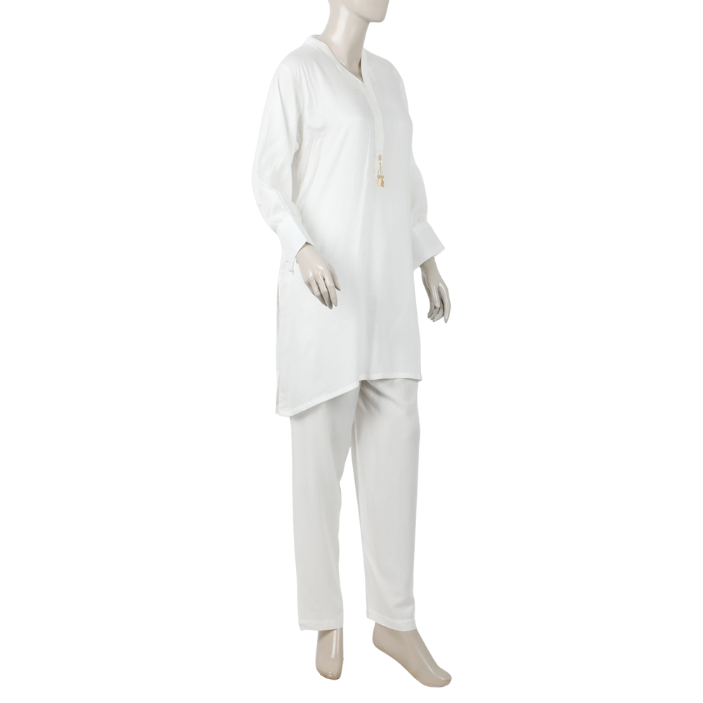 Women's Dyed Solid Co-Ord Set - White, Women Co-Ord Set, Chase Value, Chase Value