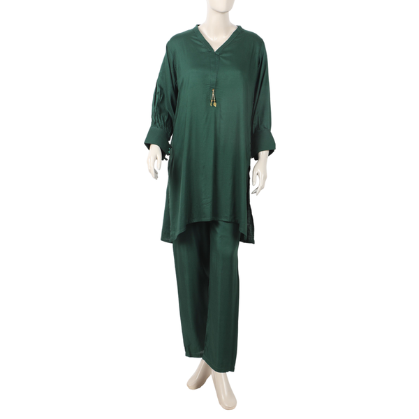 Women's Dyed Solid Co-Ord Set - Bottle Green