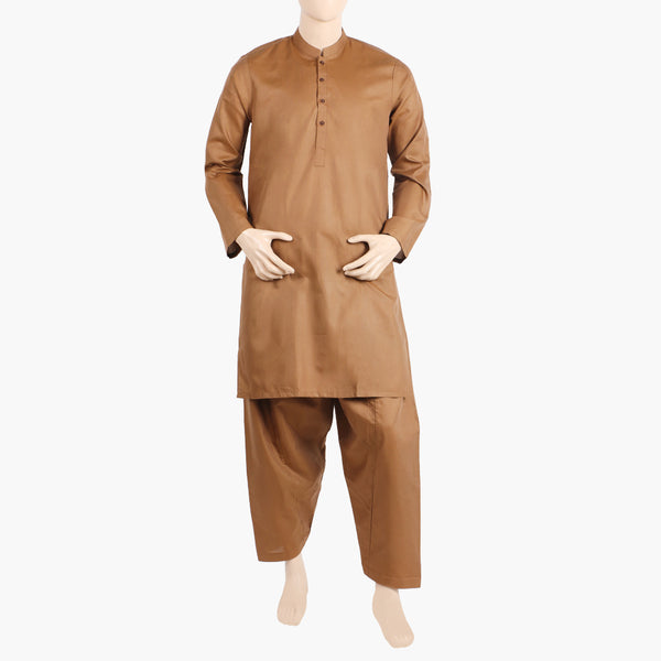 Men's Plain Stitched Kurta Shalwar Suit - Coffee, Men's Shalwar Kameez, Chase Value, Chase Value