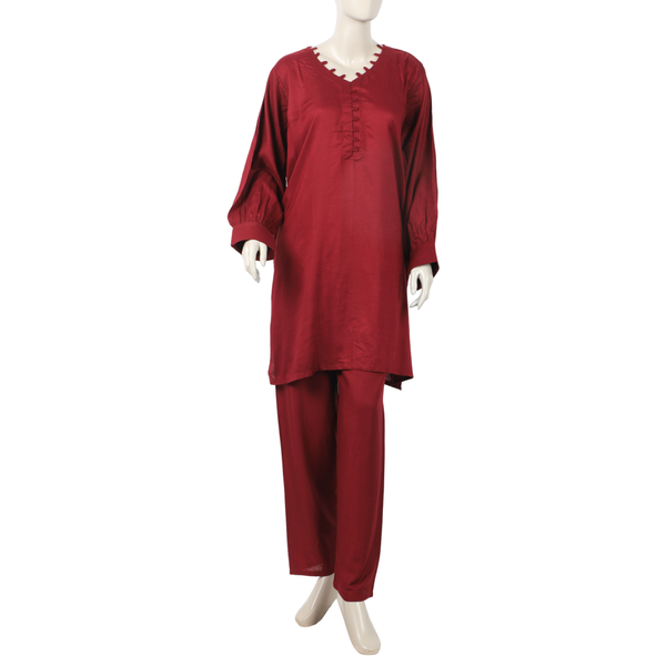 Women's Dyed Solid Co-Ord Set - Maroon