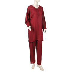 Women's Dyed Solid Co-Ord Set - Maroon