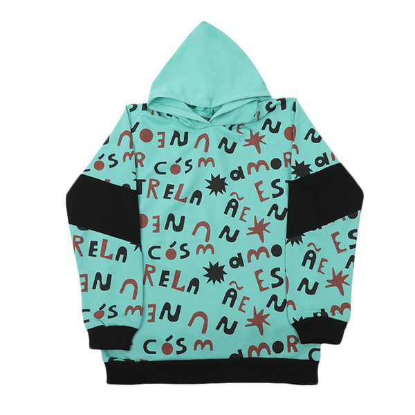 Girls Full Sleeves Hoodie T-Shirt - Cyan