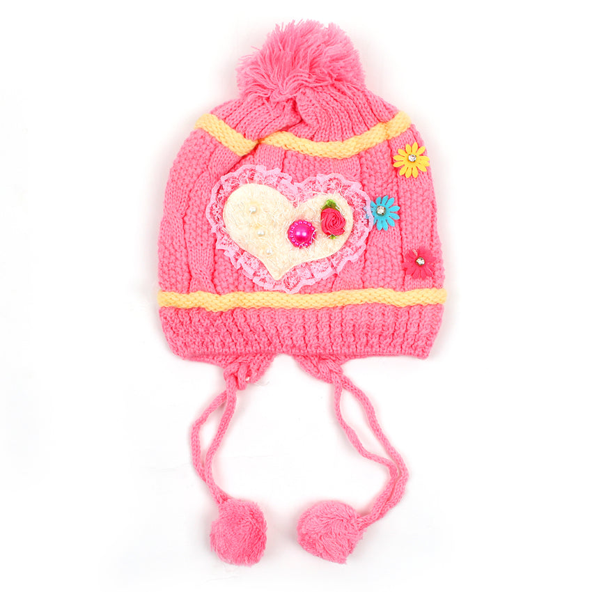 Kids Woolen Fancy Cap - Pink