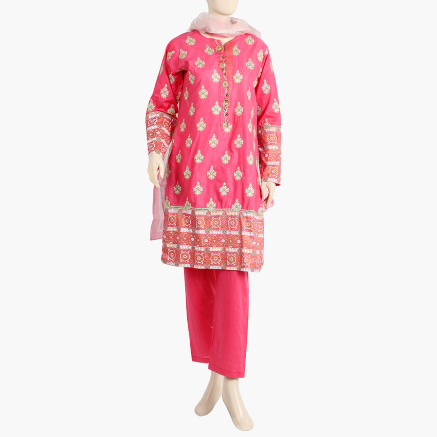 Women's Embroidered Stitched 3Pcs Suit - Pink, Women Shalwar Suits, Chase Value, Chase Value