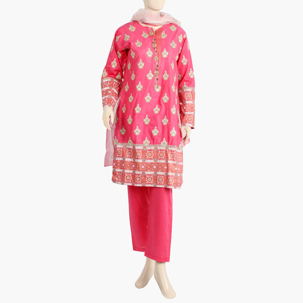 Women's Embroidered Stitched 3Pcs Suit - Pink, Women Shalwar Suits, Chase Value, Chase Value