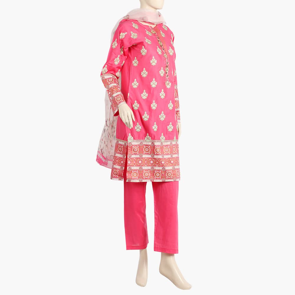 Women's Embroidered Stitched 3Pcs Suit - Pink, Women Shalwar Suits, Chase Value, Chase Value