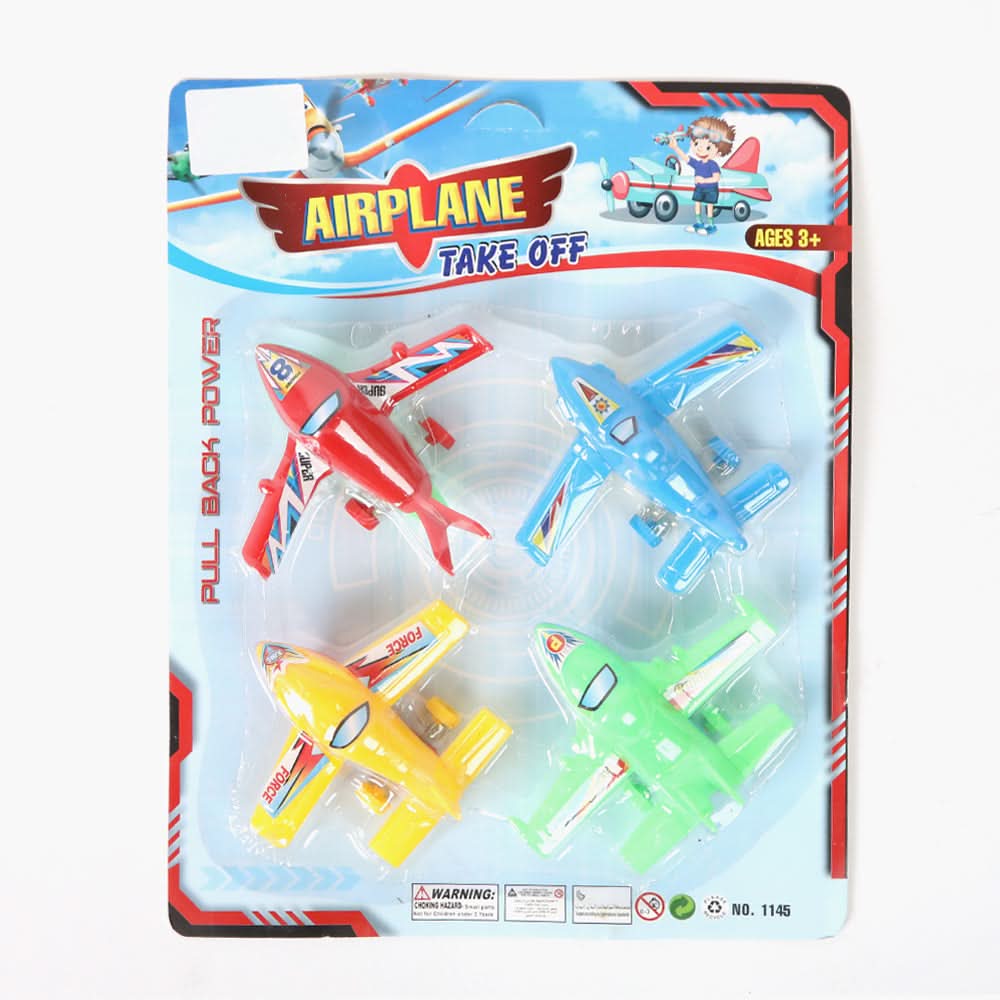 Pull Back Power Airplane Toy - 4 Pack Set, Non-Remote Control, Chase Value, Chase Value