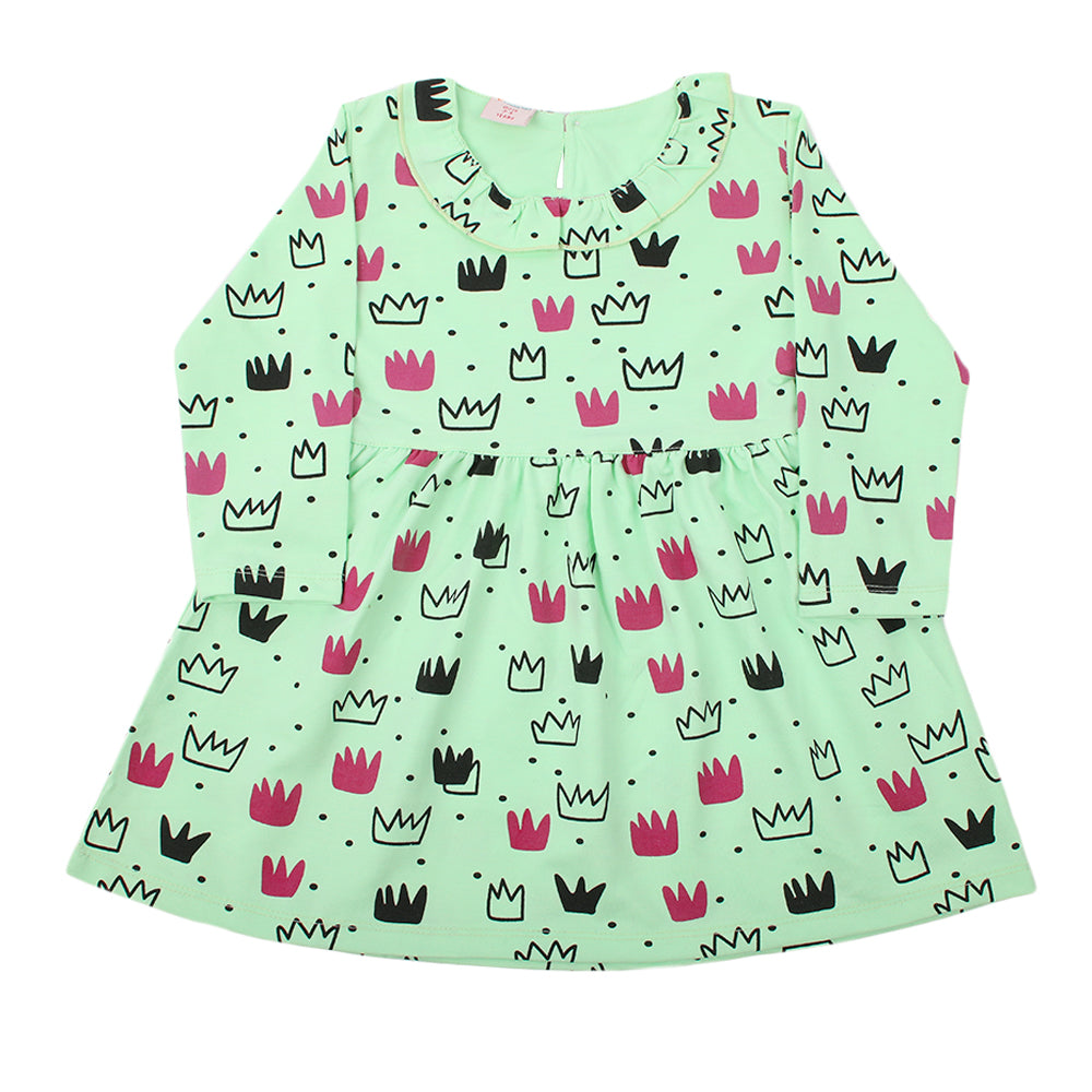 Girls Full Sleeves Frock - Light Green, Girls Frocks, Chase Value, Chase Value