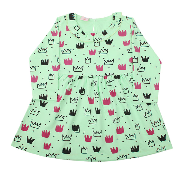 Girls Full Sleeves Frock - Light Green