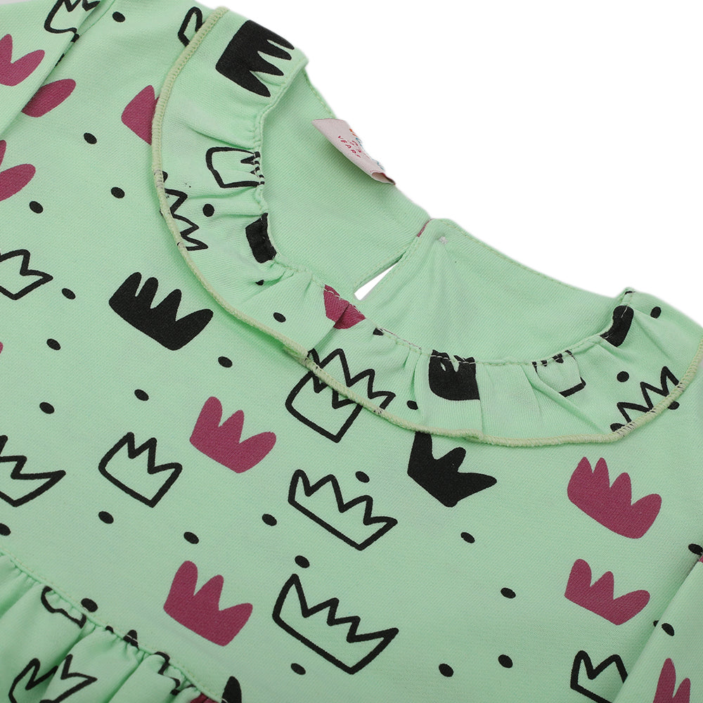 Girls Full Sleeves Frock - Light Green, Girls Frocks, Chase Value, Chase Value