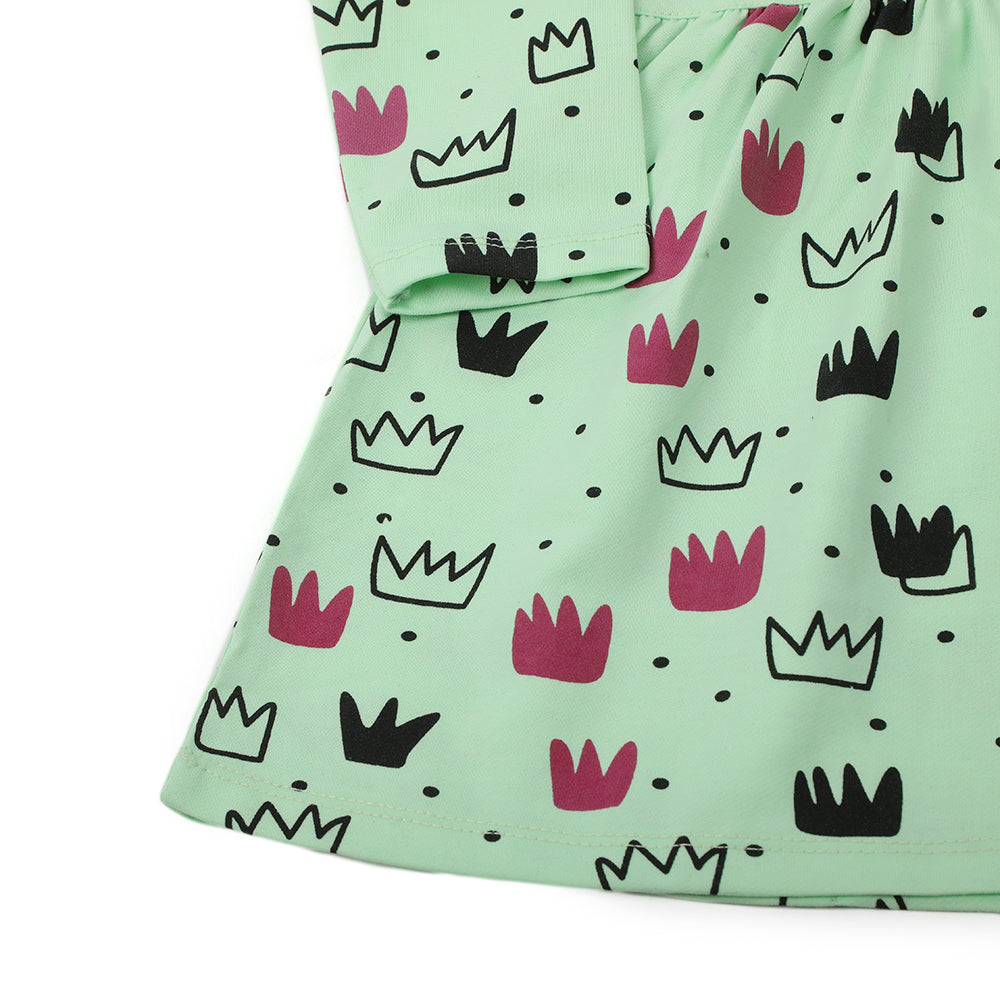 Girls Full Sleeves Frock - Light Green, Girls Frocks, Chase Value, Chase Value