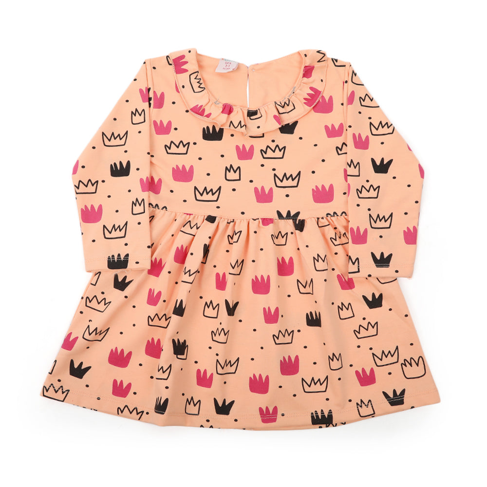 Girls Full Sleeves Frock - Peach, Girls Frocks, Chase Value, Chase Value