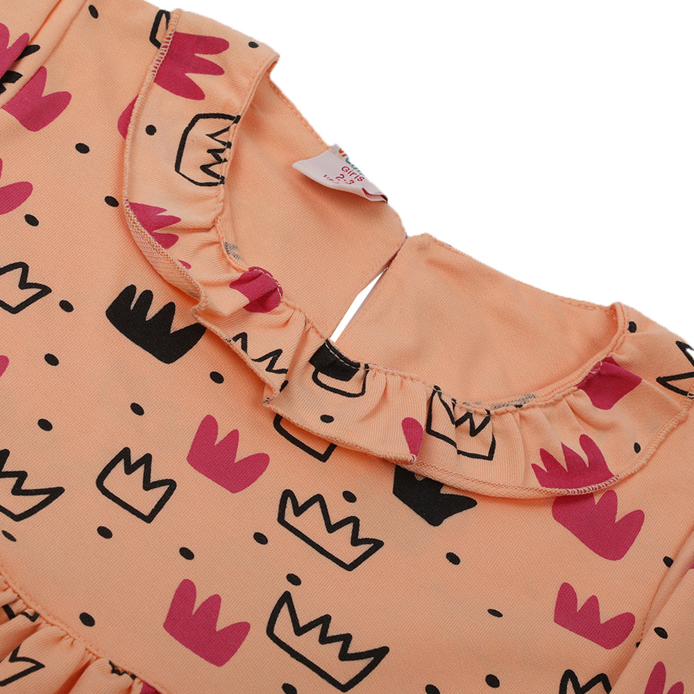 Girls Full Sleeves Frock - Peach, Girls Frocks, Chase Value, Chase Value