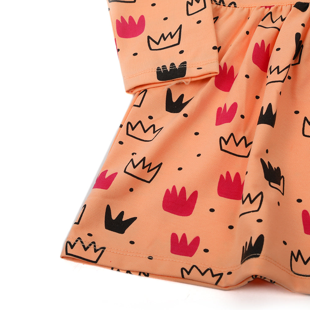 Girls Full Sleeves Frock - Peach, Girls Frocks, Chase Value, Chase Value