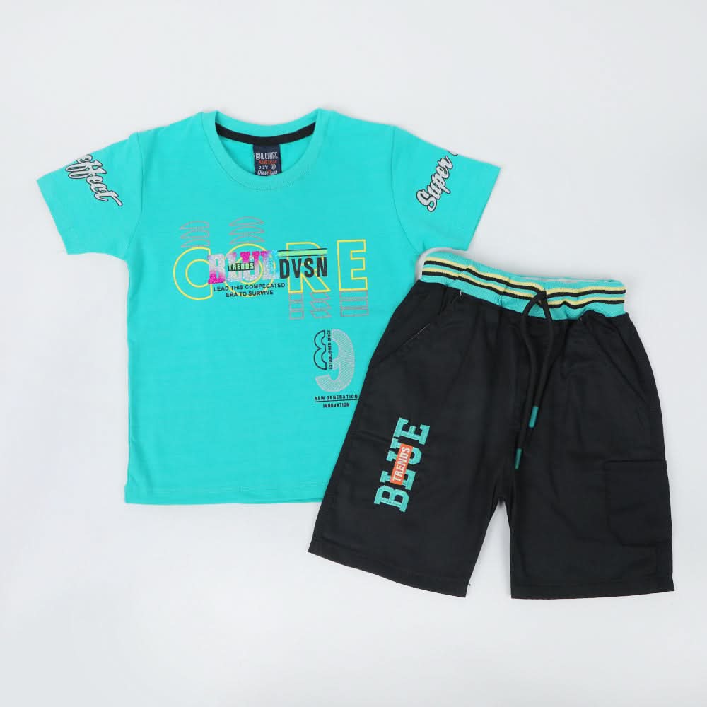 Boys Half Sleeves Suit - Cyan, Boys Sets & Suits, Chase Value, Chase Value