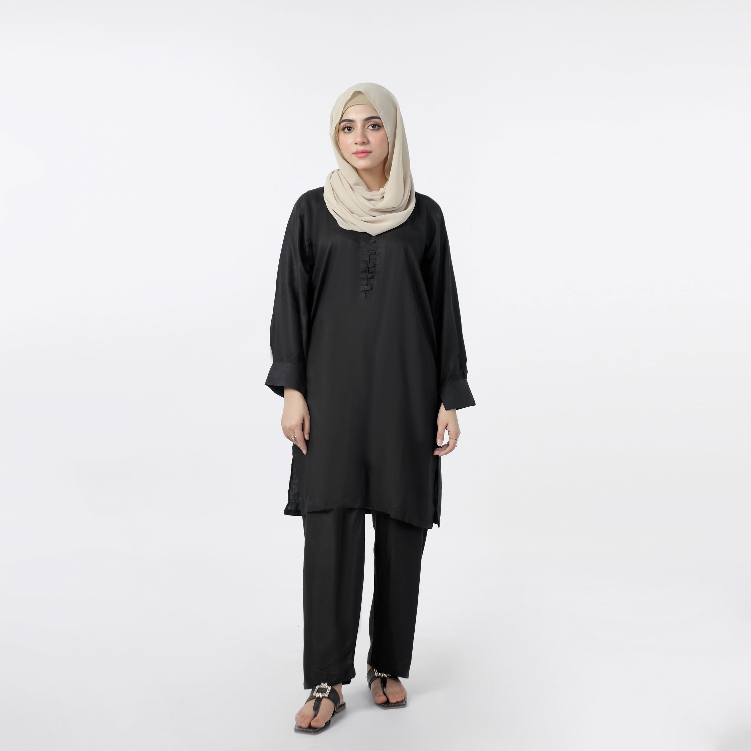 Women's Dyed Solid Co-Ord Set - Black, Women Co-Ord Set, Chase Value, Chase Value