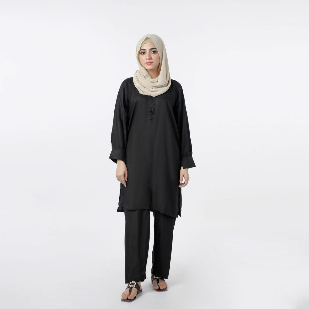 Women's Dyed Solid Co-Ord Set - Black, Women Co-Ord Set, Chase Value, Chase Value