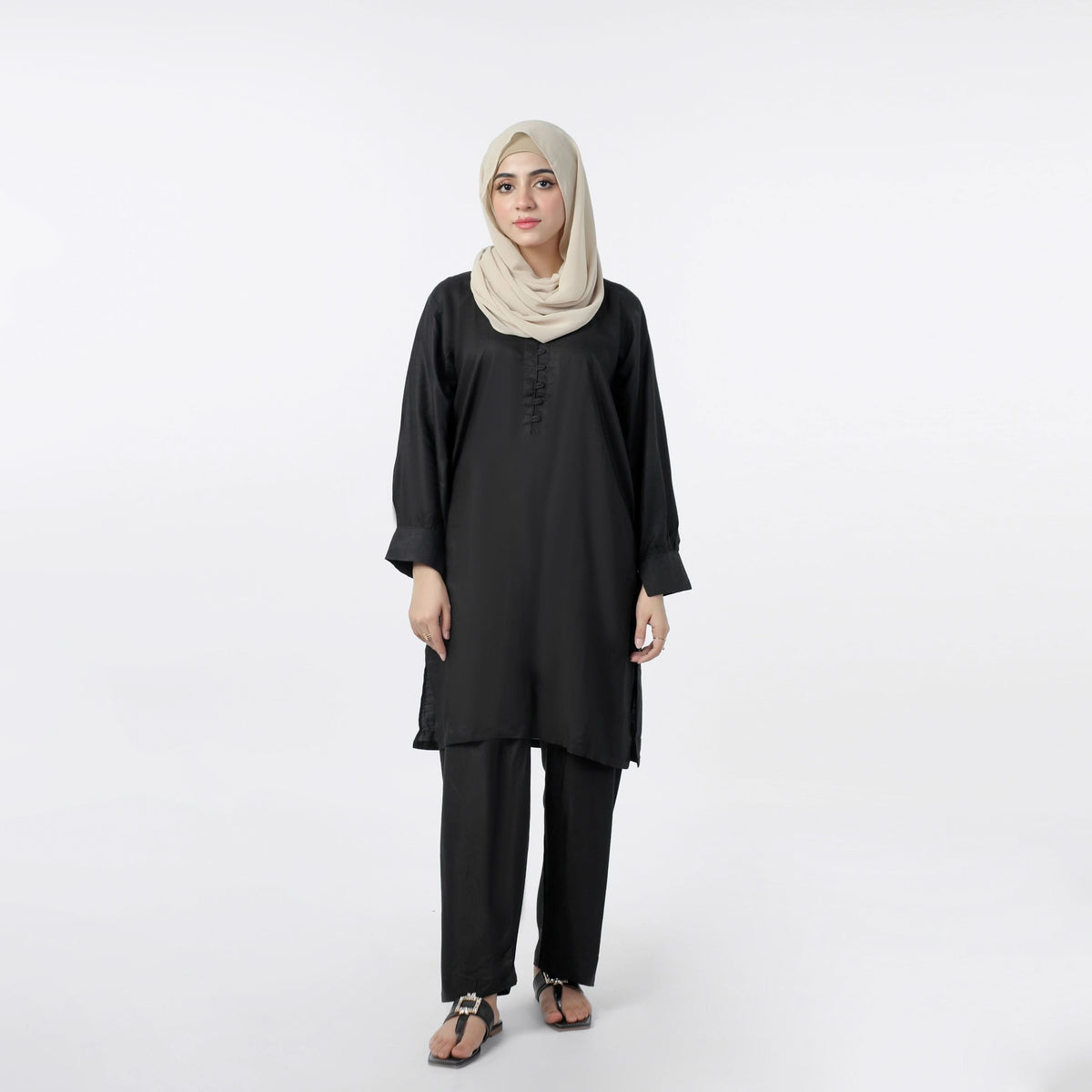 Women's Dyed Solid Co-Ord Set - Black, Women Co-Ord Set, Chase Value, Chase Value