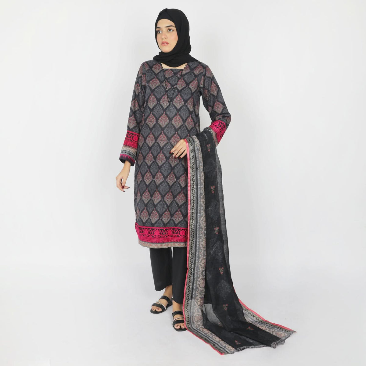 Eminent Women's Embpridered Stitched 03 Pcs Suit - Black, Women Shalwar Suits, Eminent, Chase Value