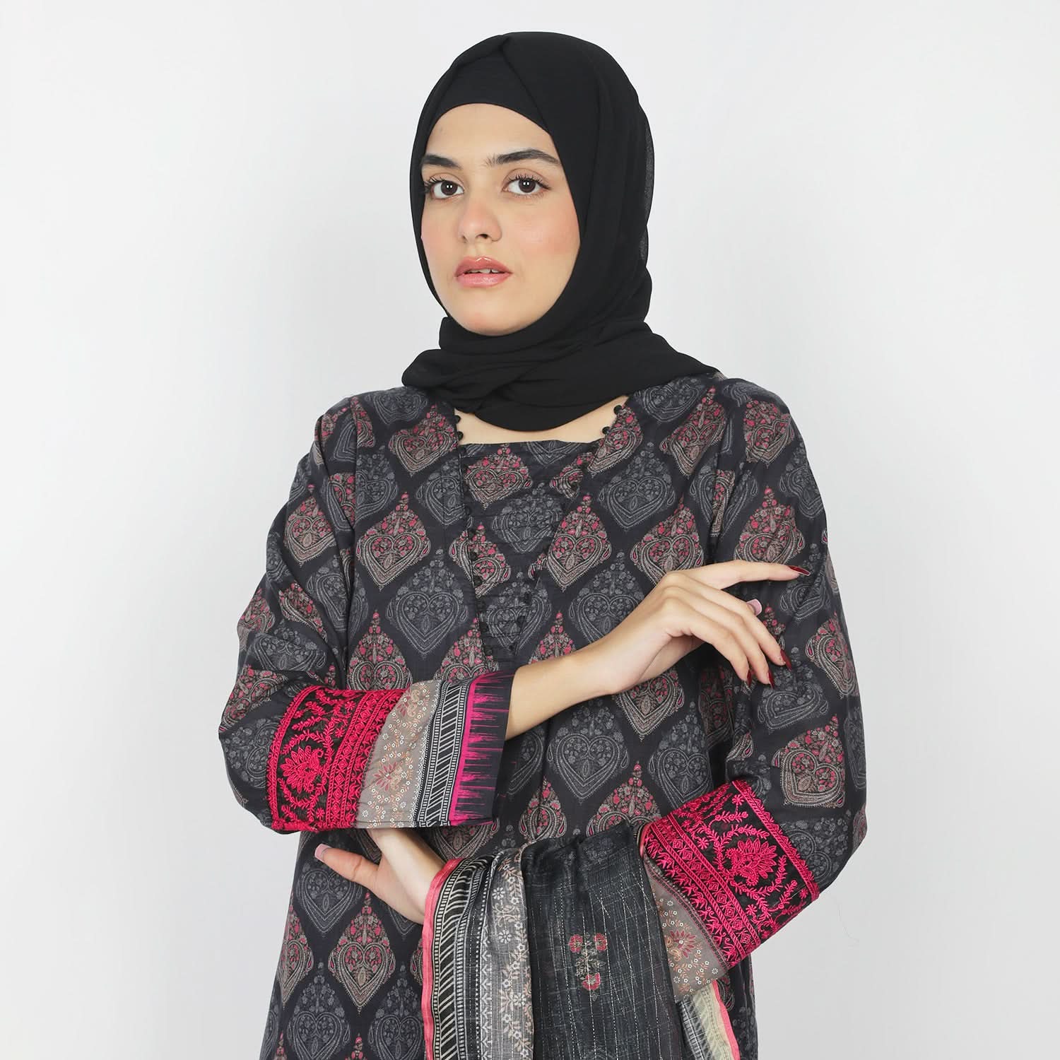 Eminent Women's Embpridered Stitched 03 Pcs Suit - Black, Women Shalwar Suits, Eminent, Chase Value