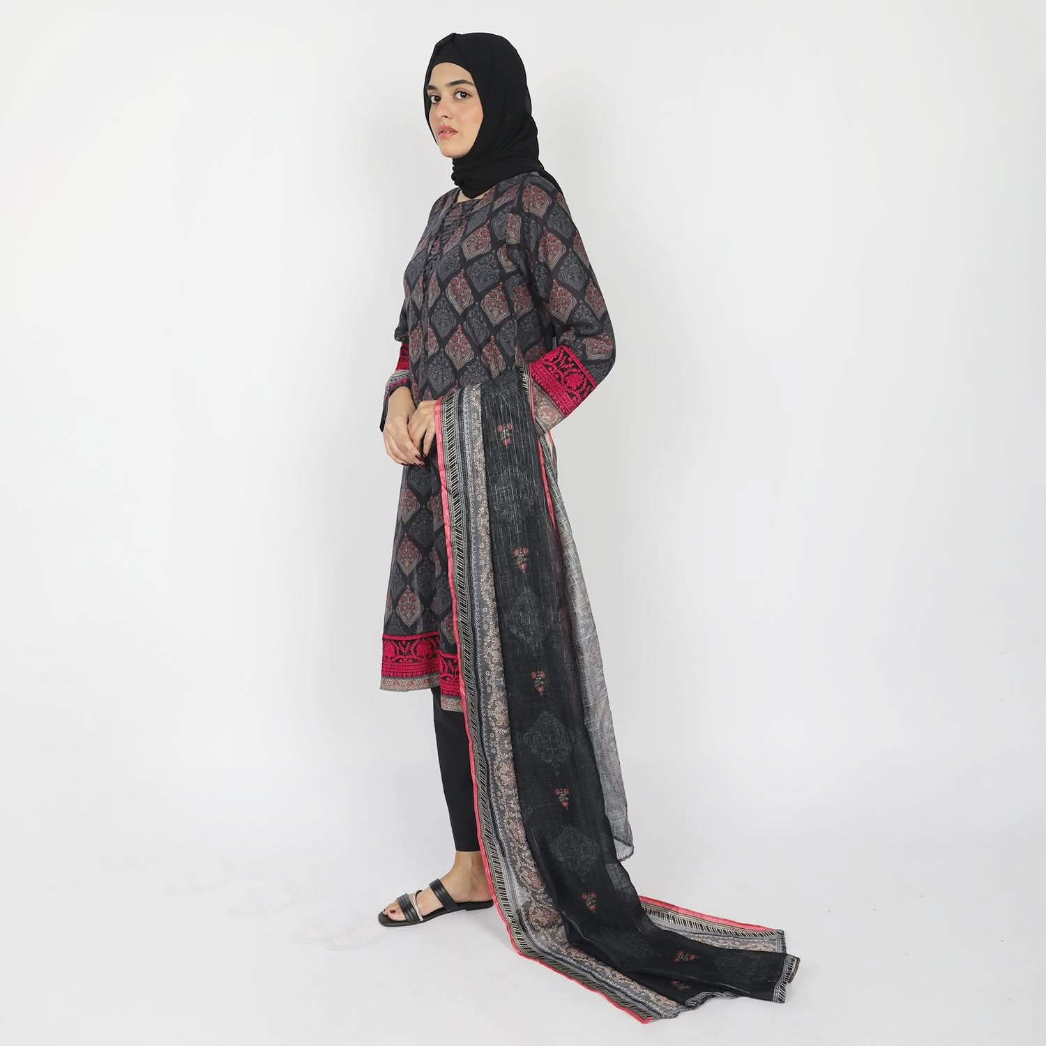 Eminent Women's Embpridered Stitched 03 Pcs Suit - Black, Women Shalwar Suits, Eminent, Chase Value