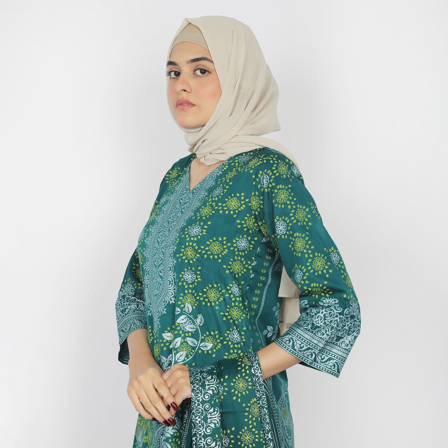 Women's Printed 3pcs Suit - Green, Women Shalwar Suits, Chase Value, Chase Value