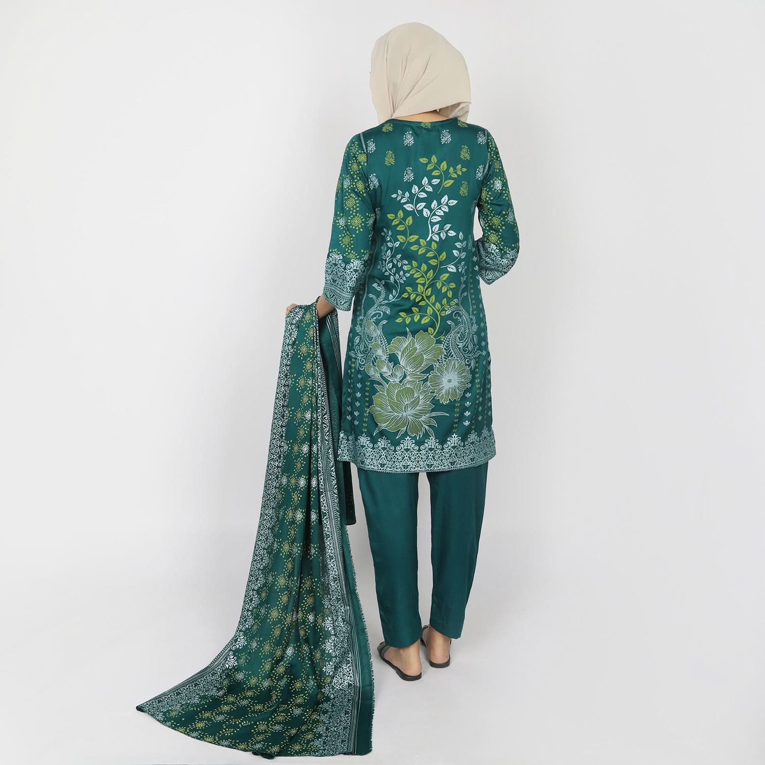 Women's Printed 3pcs Suit - Green, Women Shalwar Suits, Chase Value, Chase Value