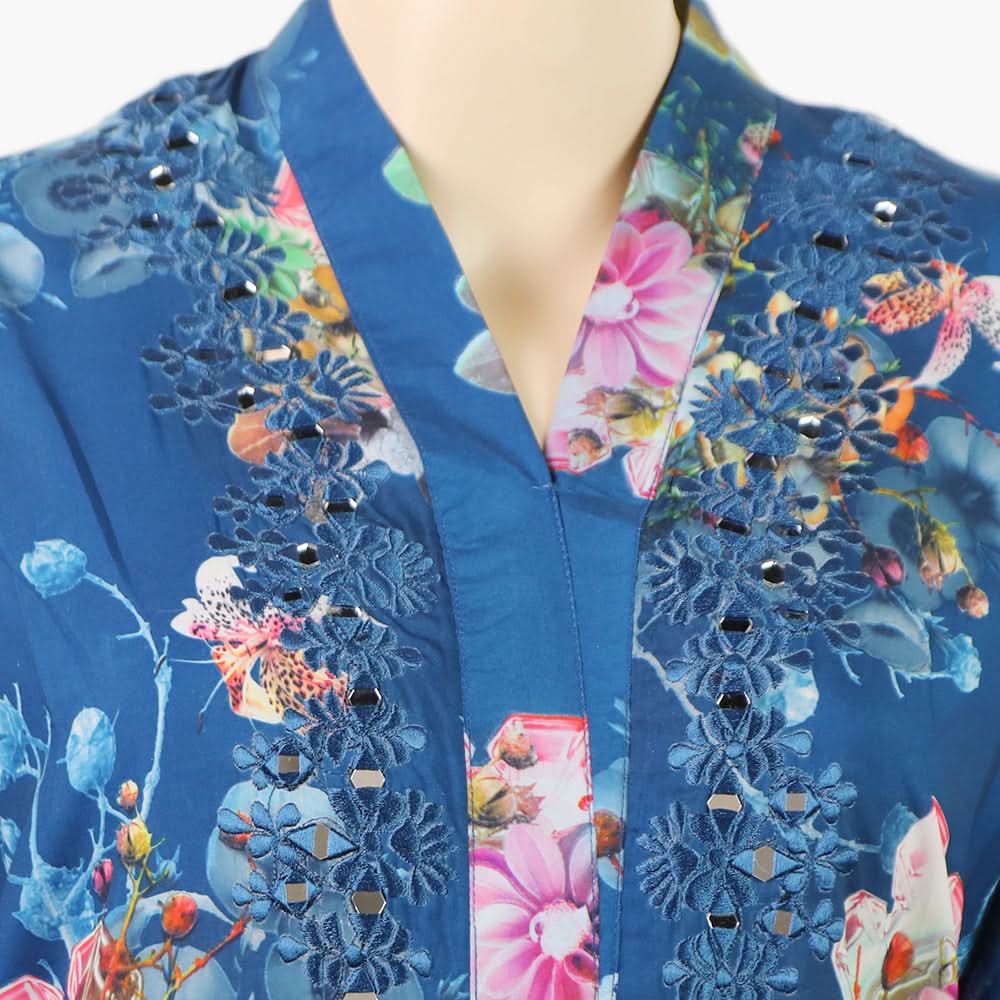 Women's Embroidered Kurti - Blue, Women Ready Kurtis, Chase Value, Chase Value