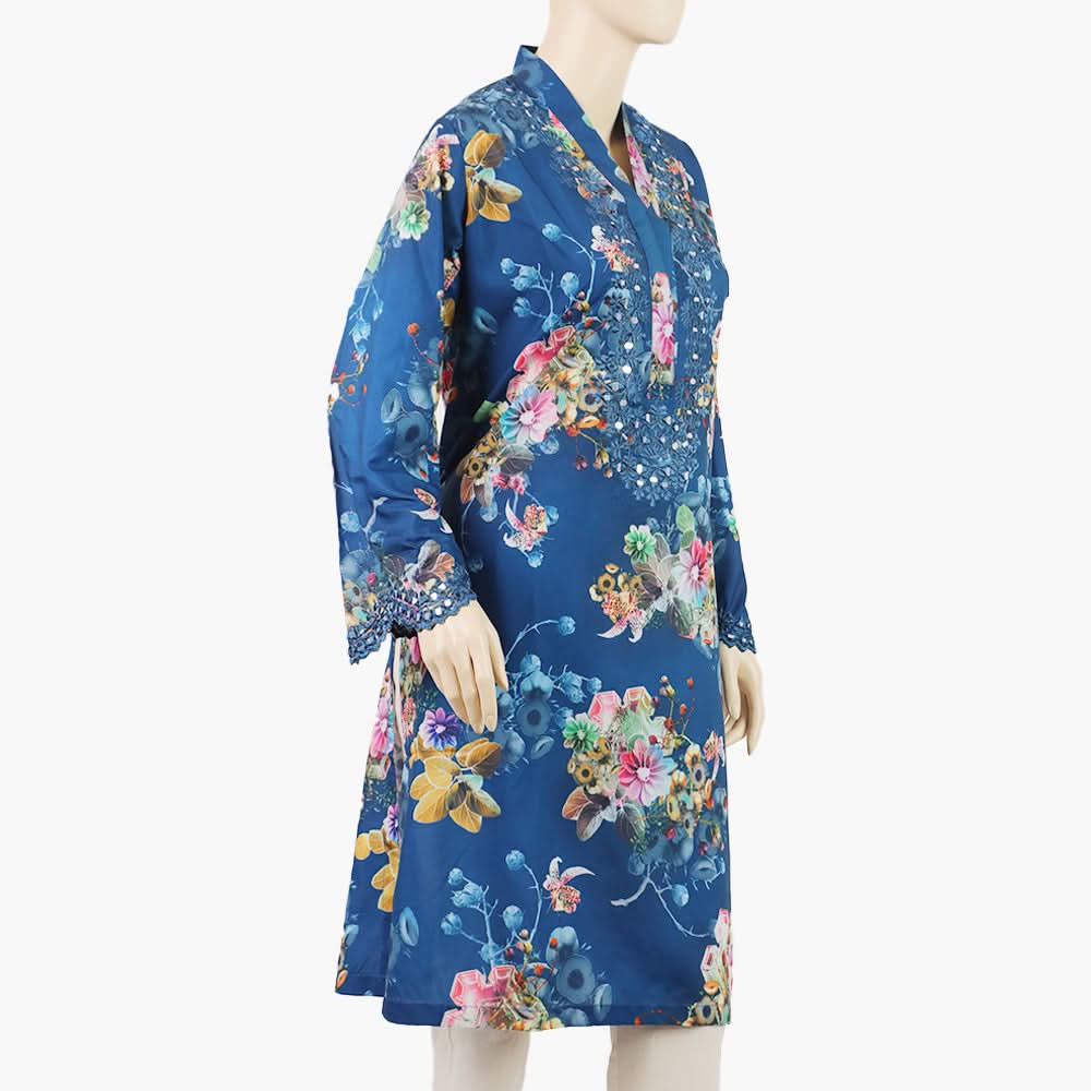Women's Embroidered Kurti - Blue, Women Ready Kurtis, Chase Value, Chase Value