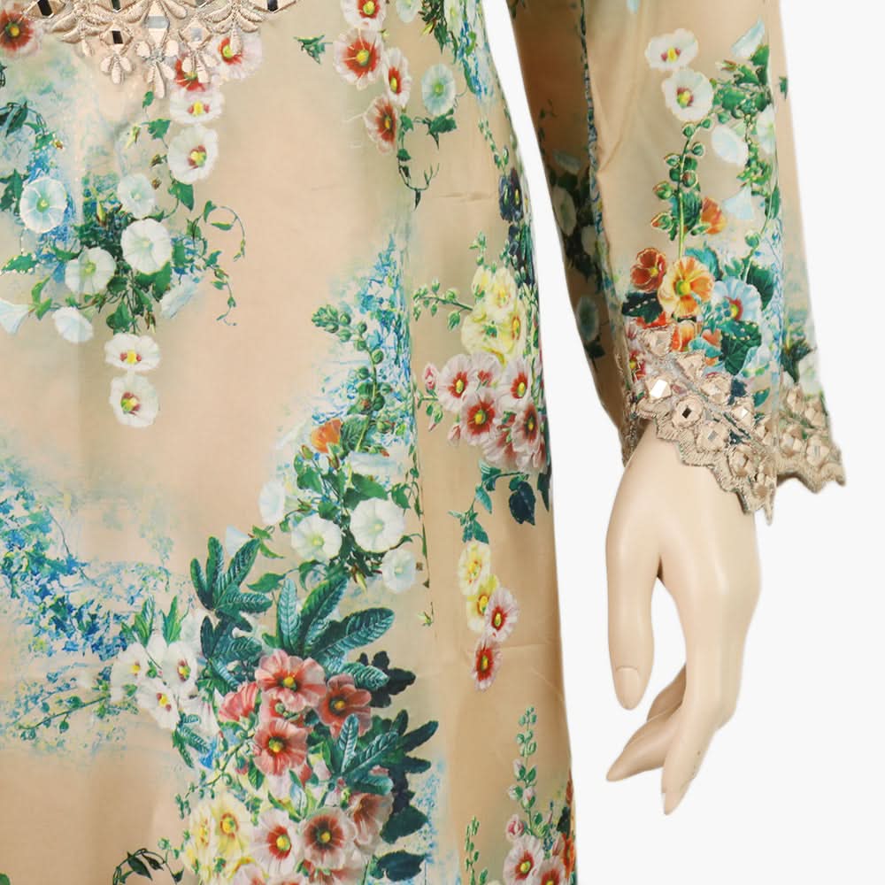 Women's Embroidered Kurti - Skin, Women Ready Kurtis, Chase Value, Chase Value