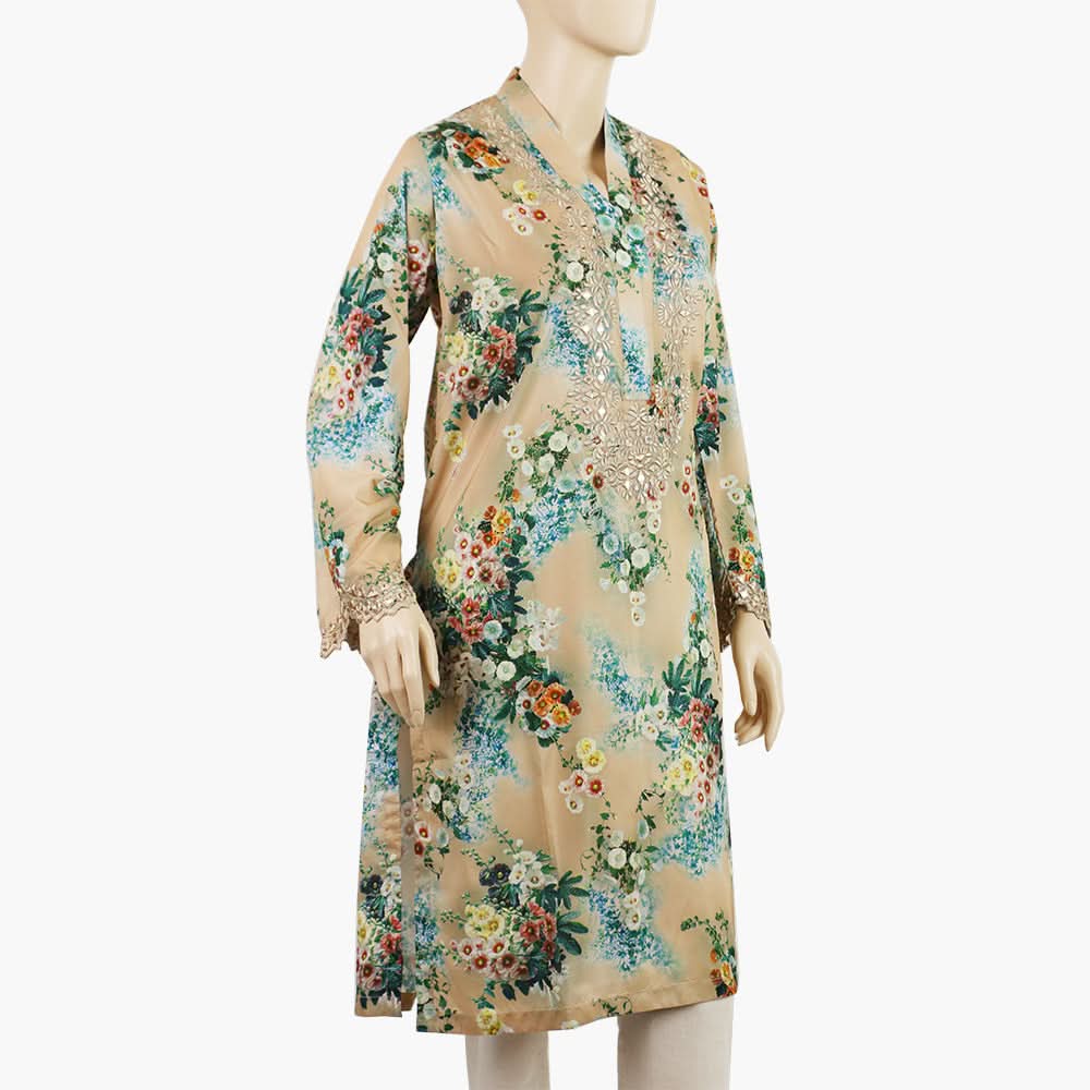 Women's Embroidered Kurti - Skin, Women Ready Kurtis, Chase Value, Chase Value