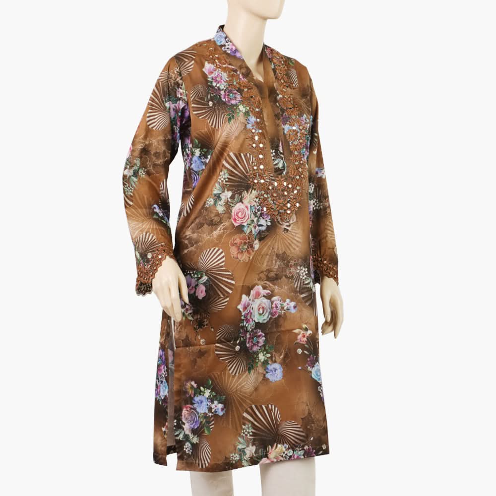 Women's Embroidered Kurti - Brown, Women Ready Kurtis, Chase Value, Chase Value