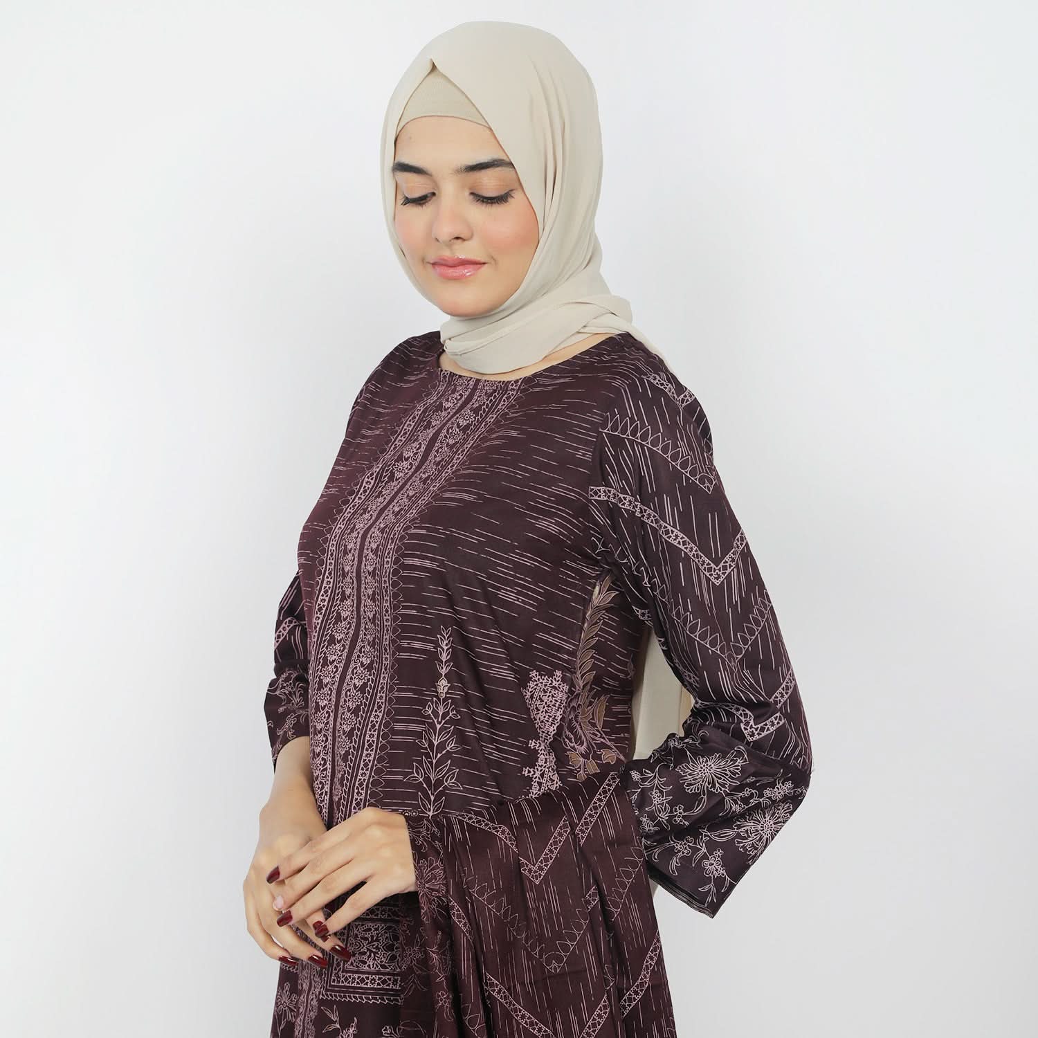 Women's Printed 3pcs Suit - Maroon, Women Shalwar Suits, Chase Value, Chase Value