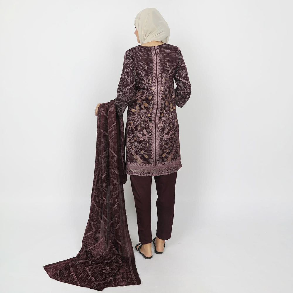 Women's Printed 3pcs Suit - Maroon, Women Shalwar Suits, Chase Value, Chase Value