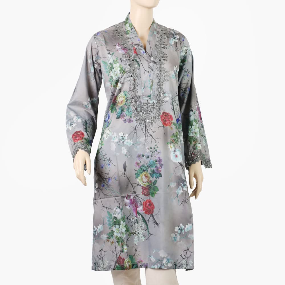 Women's Embroidered Kurti - Grey, Women Ready Kurtis, Chase Value, Chase Value